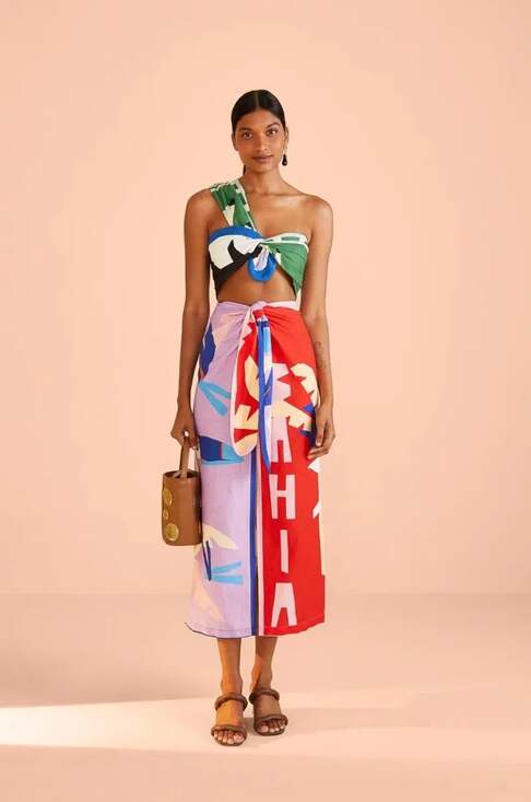 Farm Rio Dresses & Skirts - Farm Rio Brasil Bahia Scarves Linen Midi Skirt Multi Colorful Sz  XS